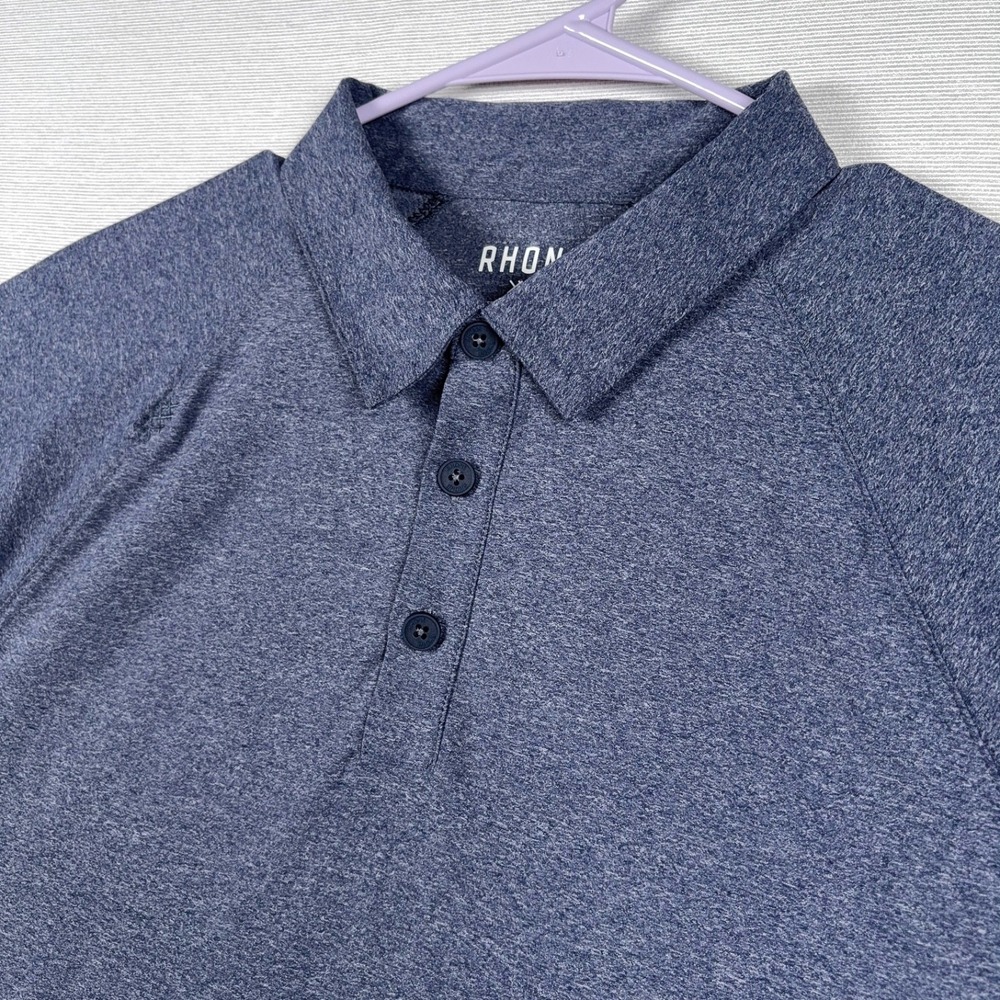 Rhone Reign Polo Shirt Mens Size L Blue Short Sleeve Nylon Poly Stretch
